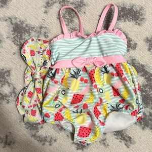Baby Girl Fruit One Piece Swimsuit with matching headband